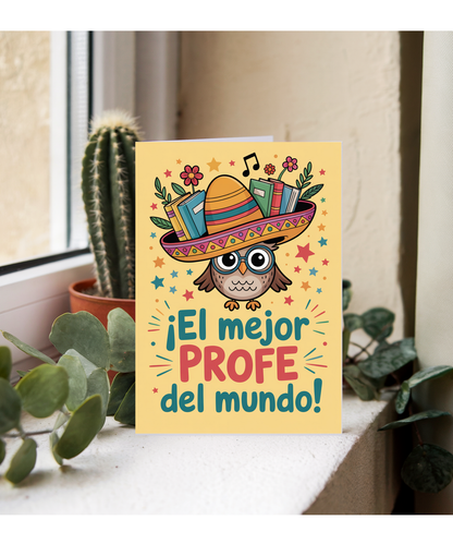 Thank You Card for Spanish Teacher El Mejor Profe del Mundo Owl Design