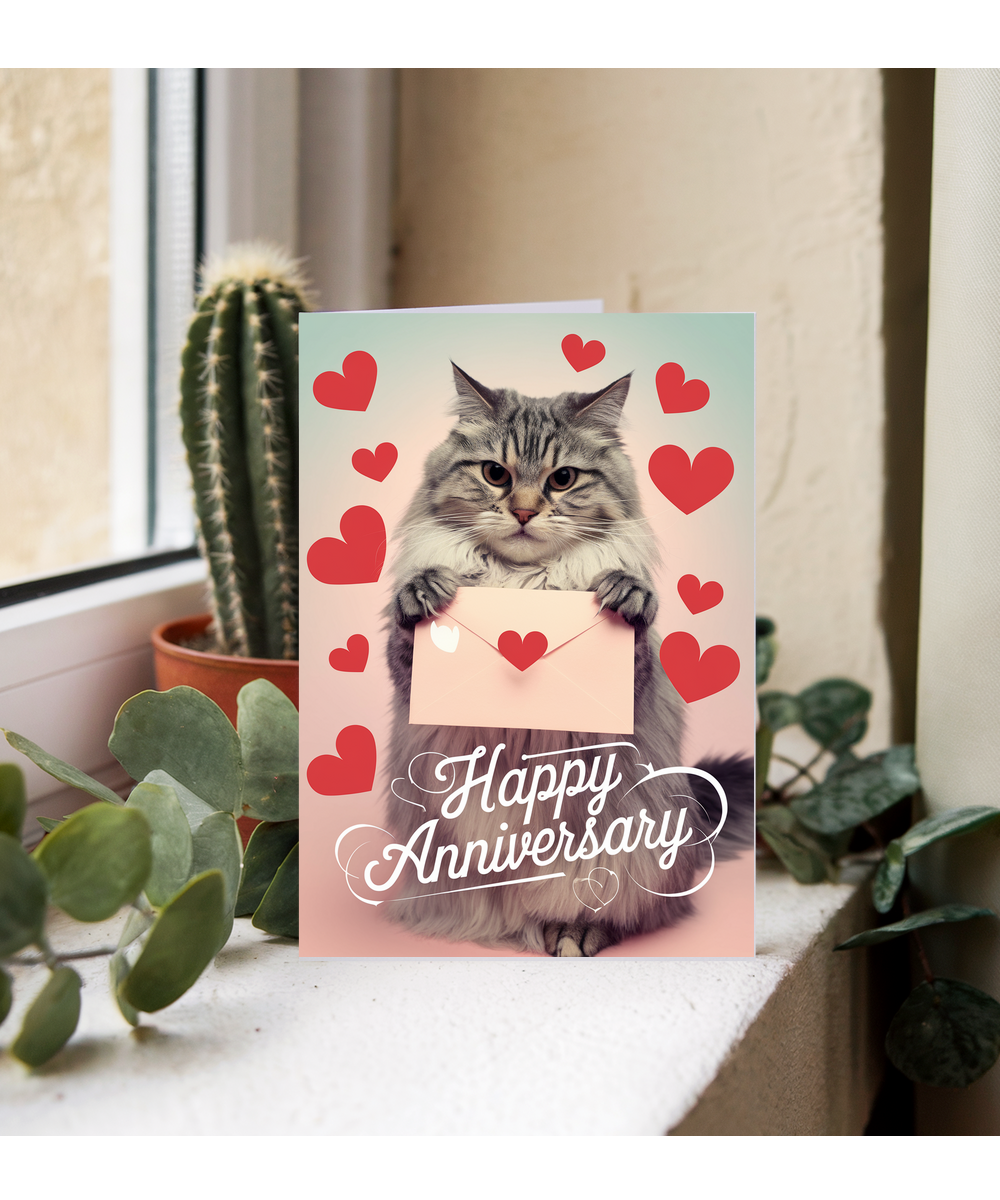Happy Anniversary with Cat with a Love Letter