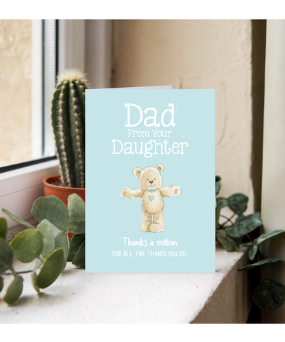Happy Fathers Day Card for Dad from Daughter with Adorable Cuddly Teddy Bear Hug
