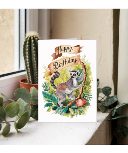Happy Birthday cute lemur watercolour
