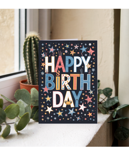 Happy Birthday in Bold Lettering with Stars