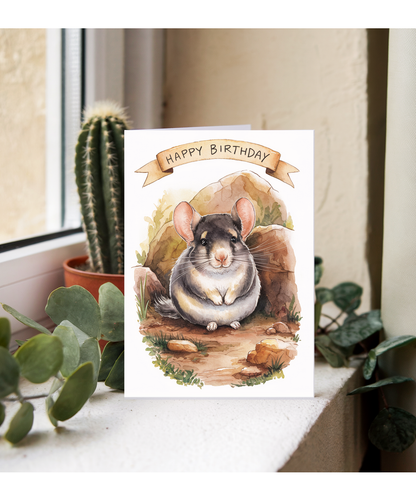 Happy Birthday cute chinchilla watercolour