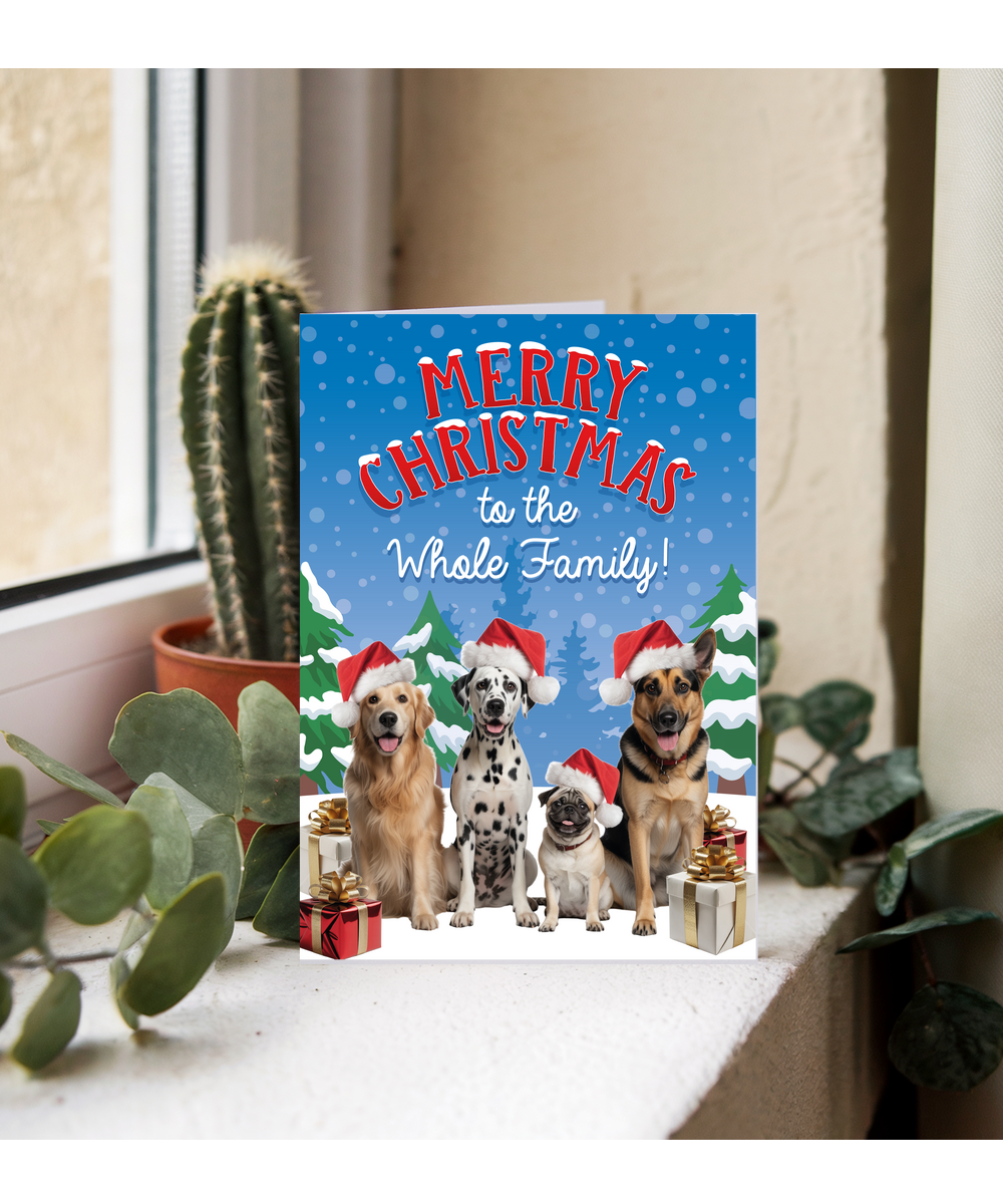 Funny Christmas Card Dog Family Photo for Family Friends Cousins Neighbours