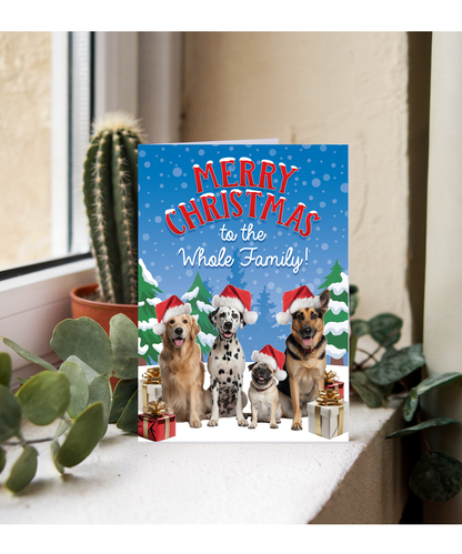 Funny Christmas Card Dog Family Photo for Family Friends Cousins Neighbours