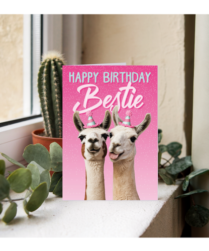 Silly Birthday Card for Bestie with Party Llamas