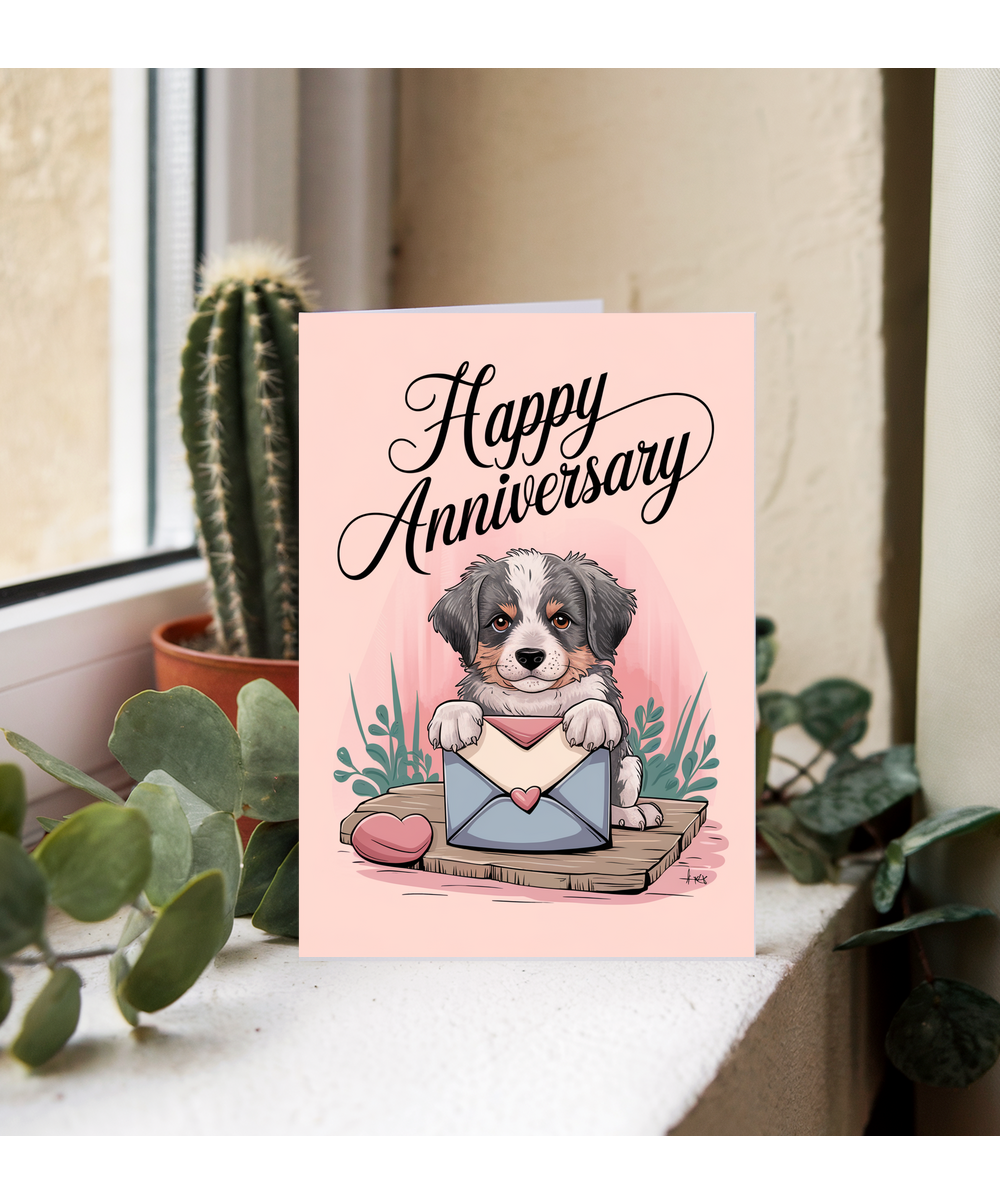 Happy Anniversary - Puppy with a Love Letter