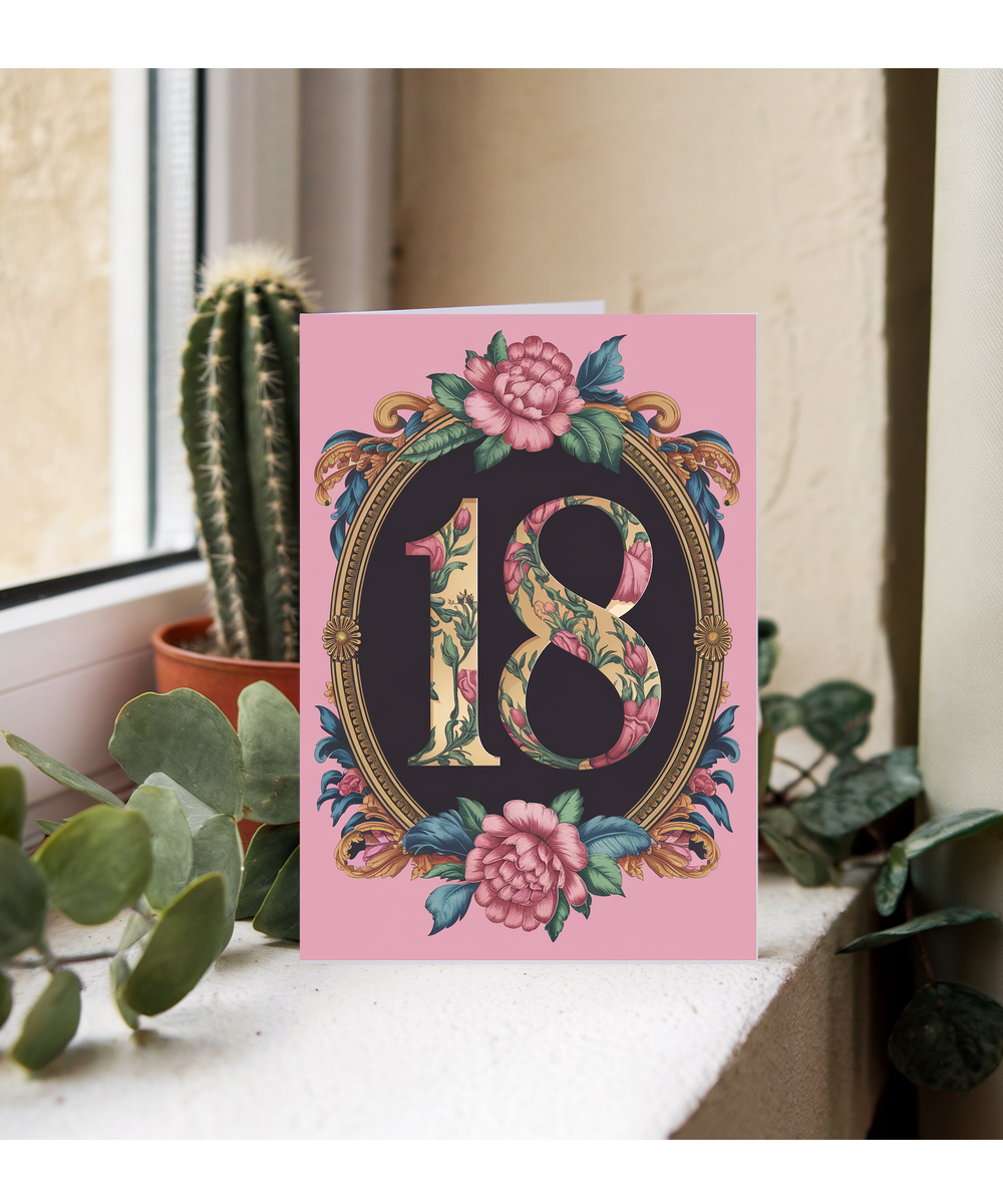 18th Birthday card floral frame for her