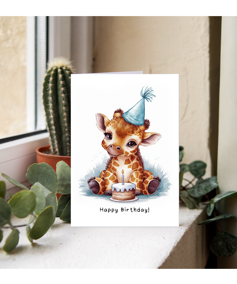 Baby Giraffe Birthday Card Adorable Animal Watercolour Illustration