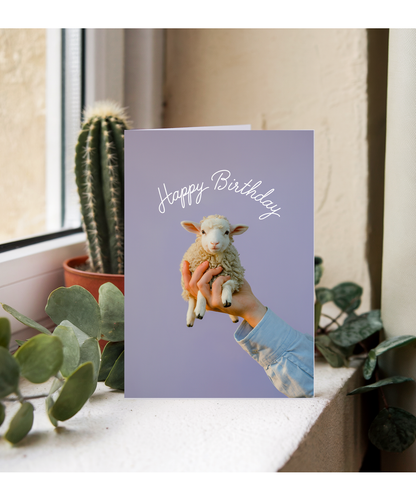 Happy Birthday Card Mini sheep cute lilac