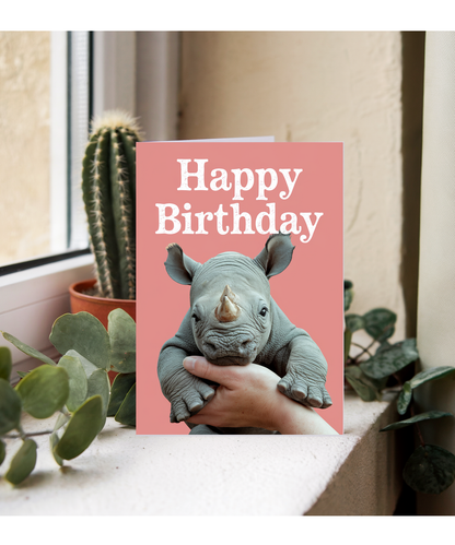 Birthday card Miniture rhino cute funny
