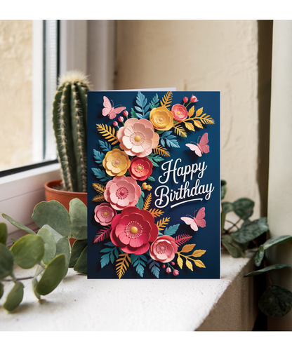 3D effect Flowers and butterfly happy birthday