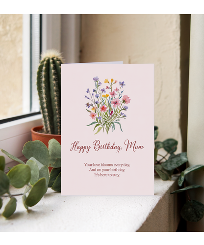 Happy Birthday Card Mum flowers thoughtful