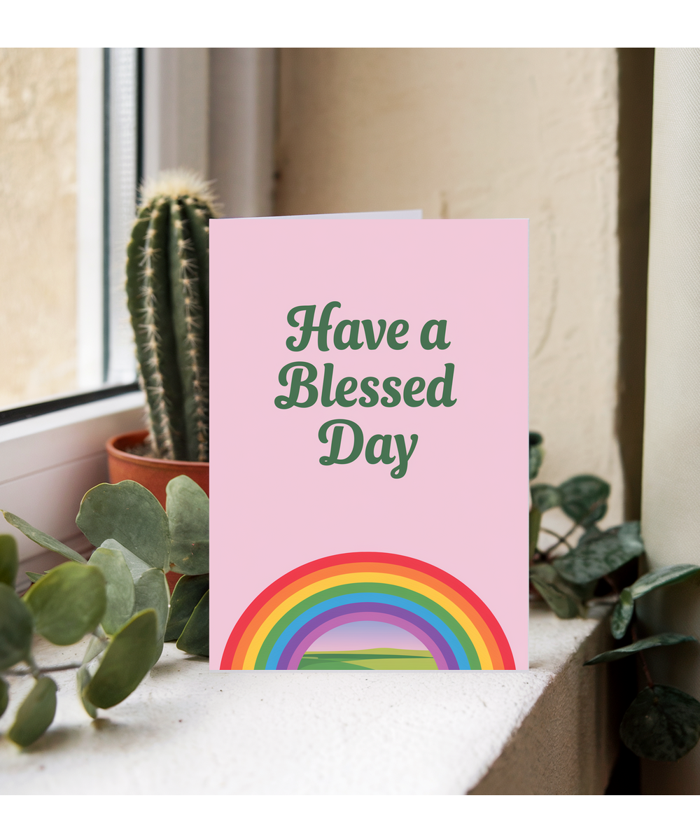 Have a Blessed Day Card Christian rainbow