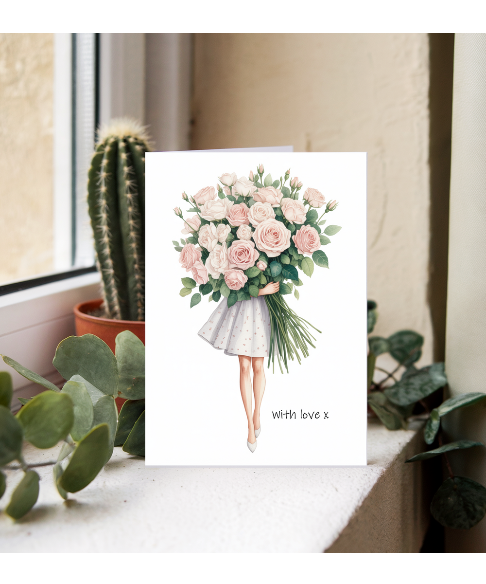 Thinking of You Card Beautiful Rose Bouquet with Love for Birthday Girl Bride to be