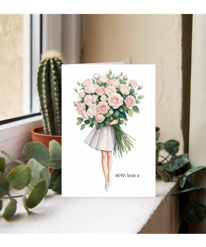 Thinking of You Card Beautiful Rose Bouquet with Love for Birthday Girl Bride to be