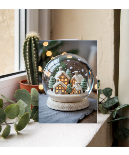 Knitted christmas town snow globe
