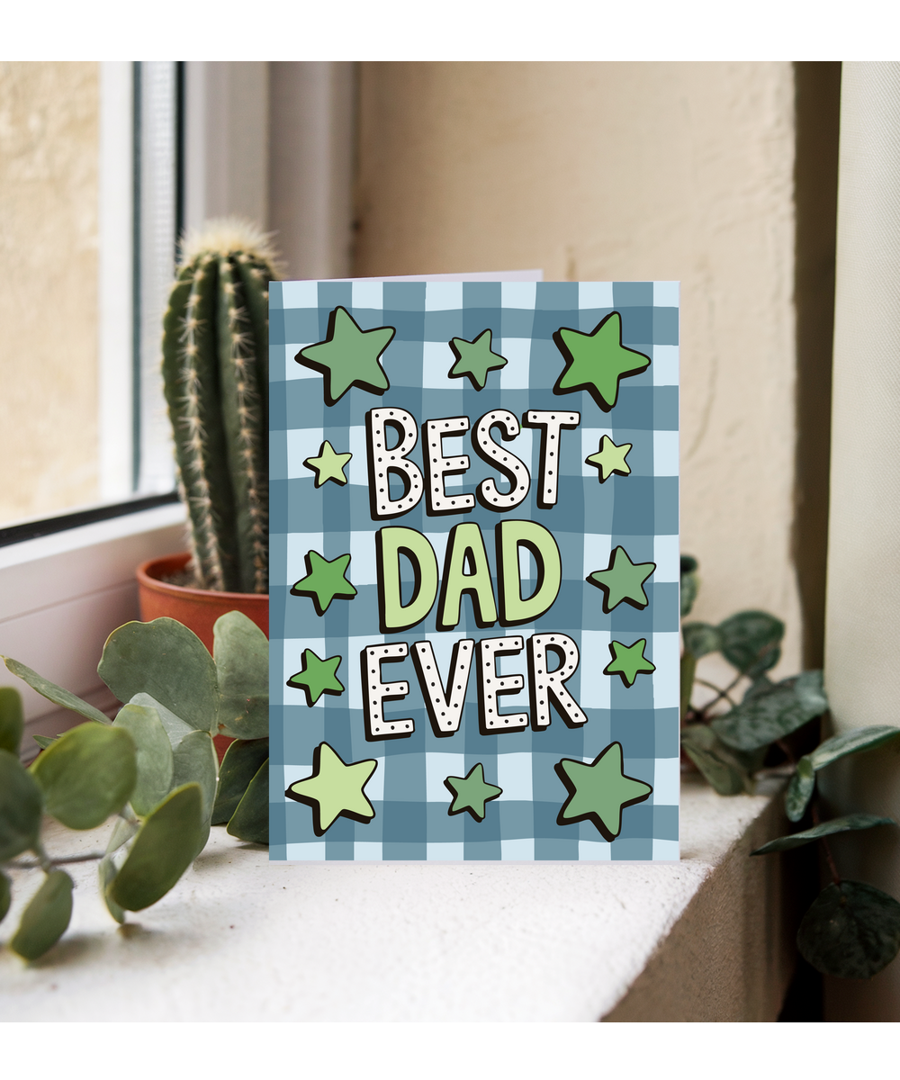 Father's day card best dad ever star checkered pattern
