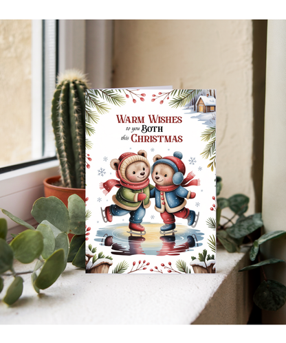 Relationship Merry Christmas Card for Cute Couples Ice Skating Teddy Bears