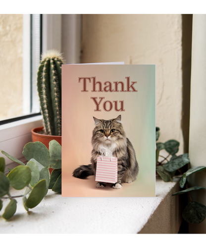 Thank You with Cat with a Gift Bag