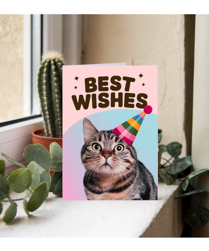 Best Wishes with Cat with a Party Hat