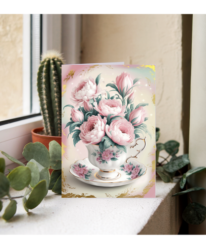 Teacup filled with blooming flowers Grandma