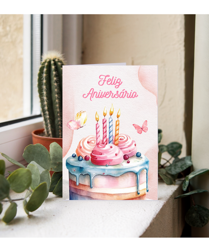girly happy birthday Feliz Aniversário Portuguese butterfly