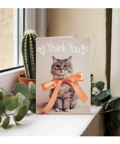 Thank You with Cat with a Ribbon