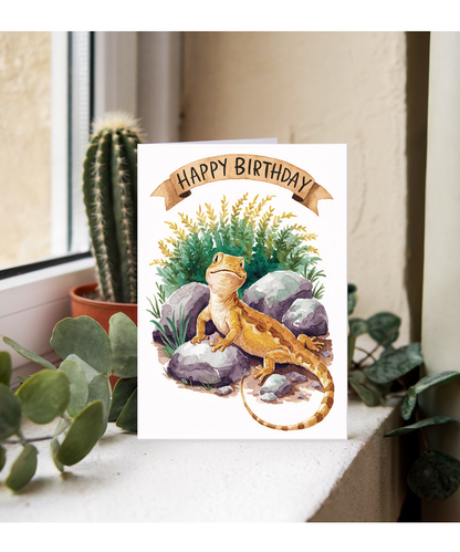 Happy Birthday cute lizard watercolour