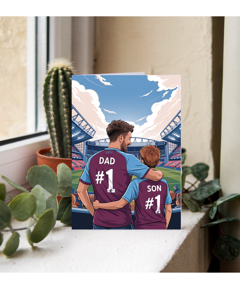 football claret and light blue number one dad and son