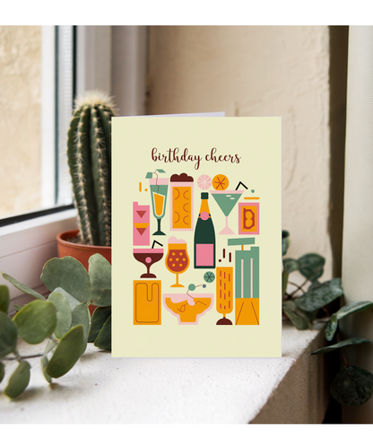 Birthday Cheers Card Gin tonic champagne drinks