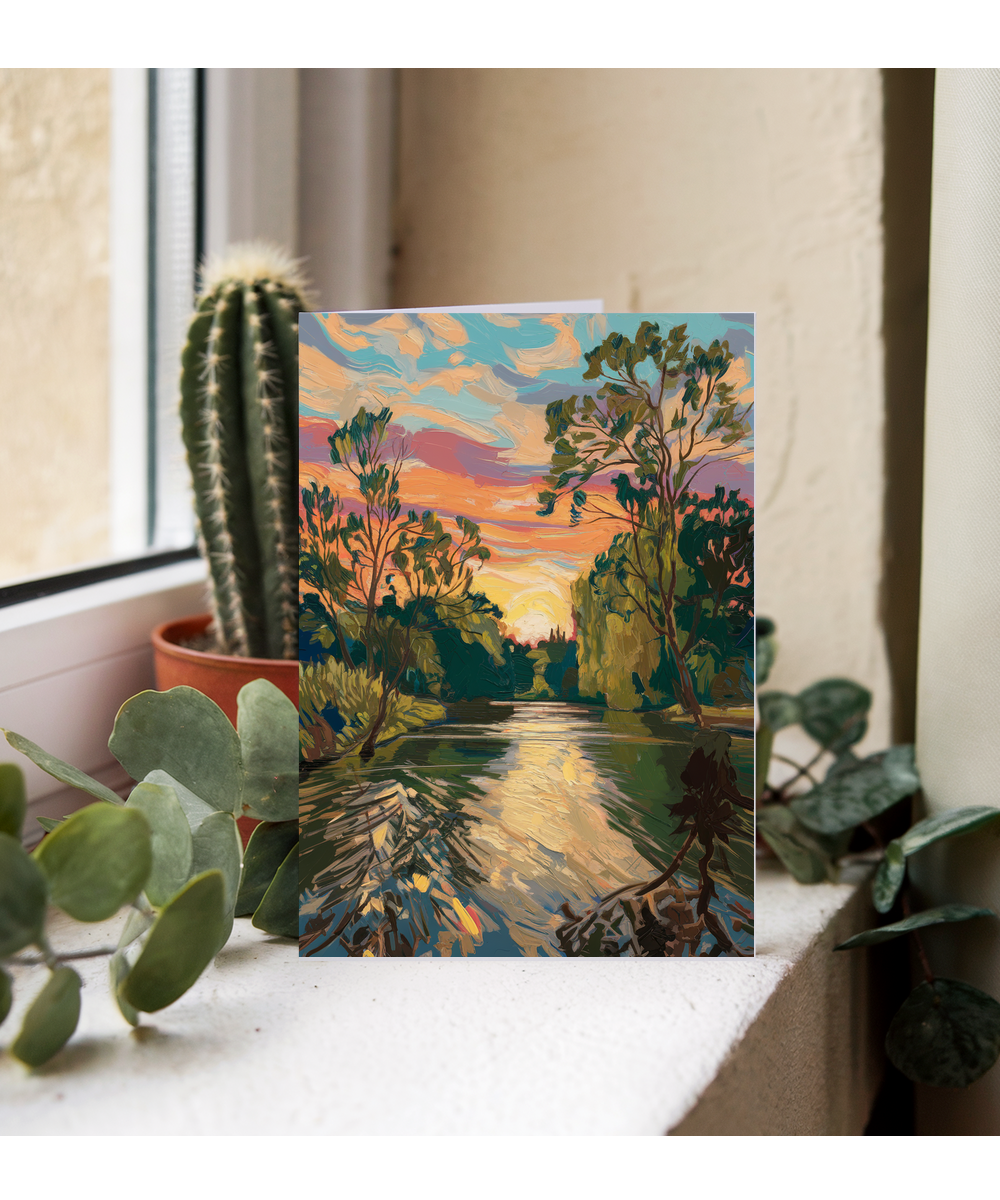 Impressionist River Oil painting Card