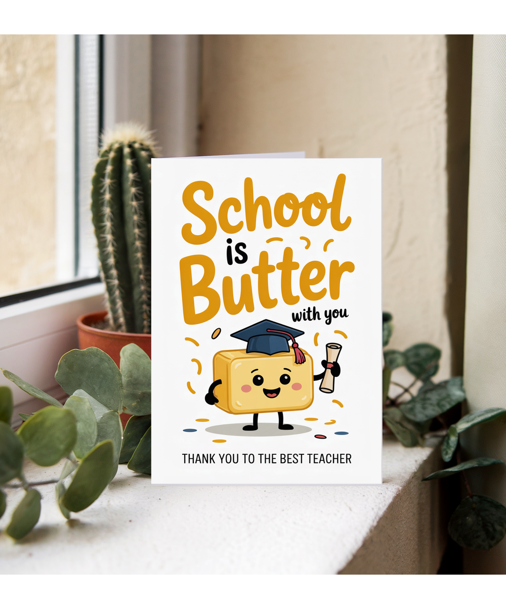 Teacher Thank You Card Funny Pun School is Butter with You