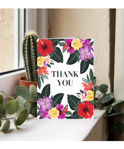 Thank You - Tropical Flower and Leaf Border