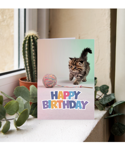 Happy Birthday with Playful Kitten