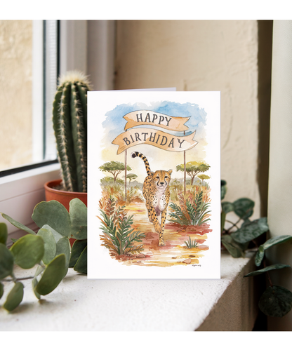 Happy Birthday cute cheetah watercolour