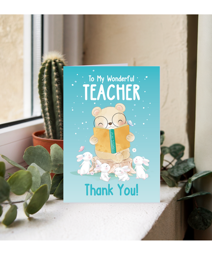 Teacher Thank You Card for Primary School Nursery Teacher Cute Teddy Bear