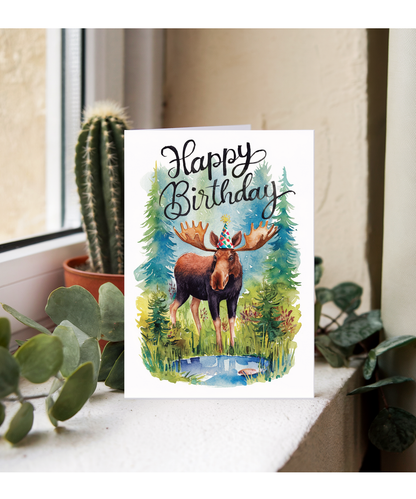 Happy Birthday cute moose watercolour
