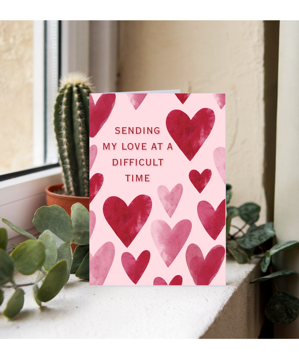 sending my love at a difficult time Watercolour hearts