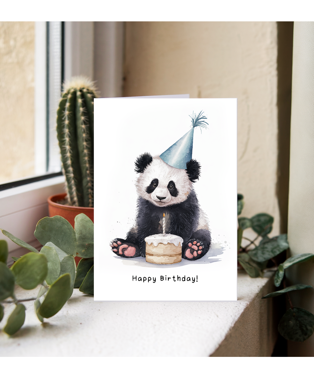 Baby Panda Bear Birthday Card Adorable Animal Watercolour Illustration