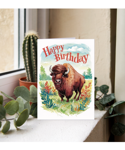 Happy Birthday cute bison watercolour
