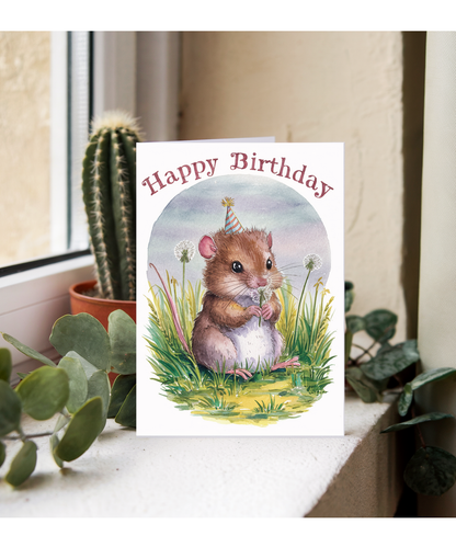 Happy Birthday cute dormouse watercolour
