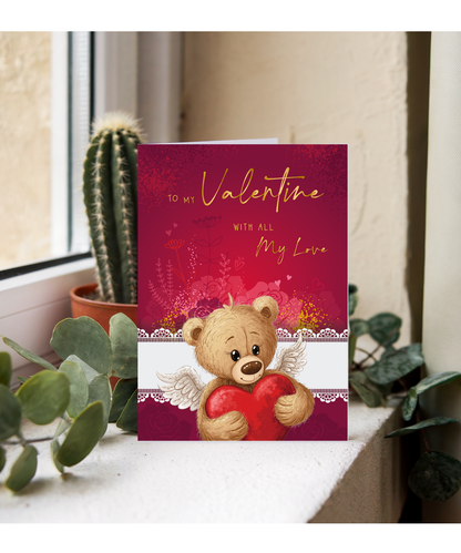 Cute Romantic Valentines Day Card To My Valentine With All My Love Cupid Teddy Bear