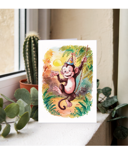 Birthday hat cute monkey watercolour