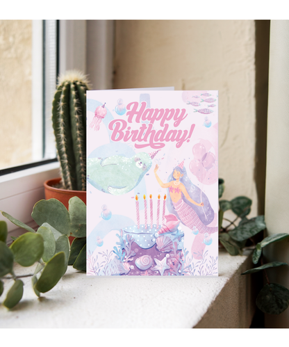 Happy Birthday card Mermaid celebration