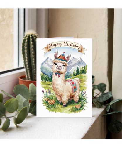 Happy Birthday cute alpaca watercolour