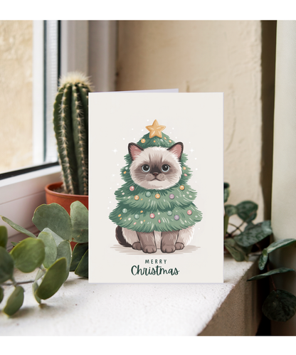 siamese cat in christmas tree costume