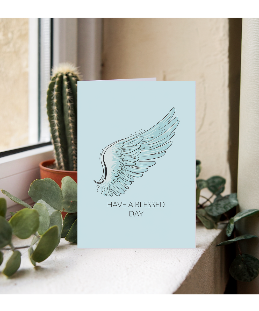 Have a Blessed Day Card Angel wings