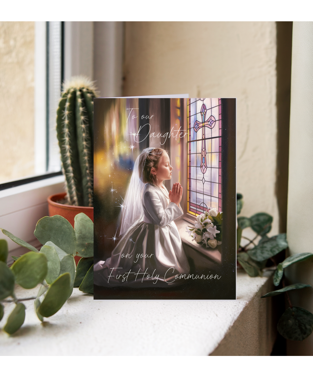 Girls First Holy Communion Card to Our Daughter Special Day