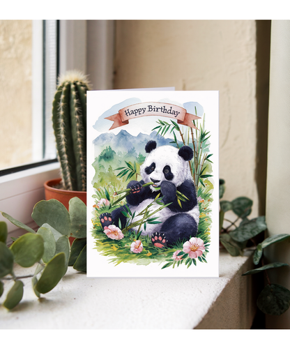 Happy Birthday cute panda watercolour