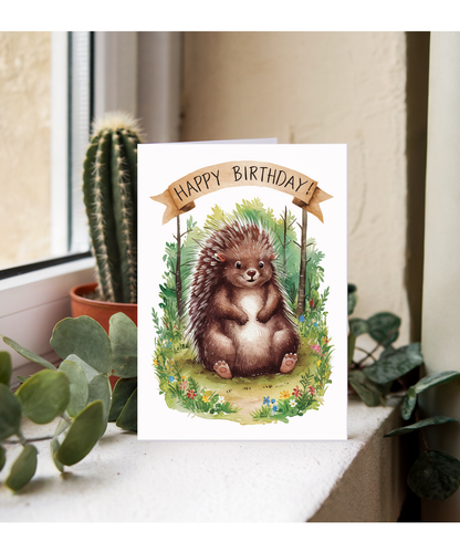 Happy Birthday cute porcupine watercolour